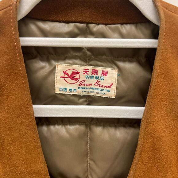 Vintage Swan Down Tan Brown Suede Cross Patterned MOTO Vest Sz M - Picture 2 of 6